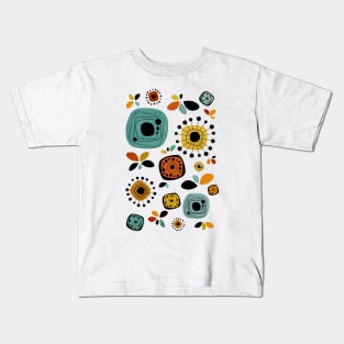 Mid Century Modern Flowers Pattern 2 Kids T-Shirt